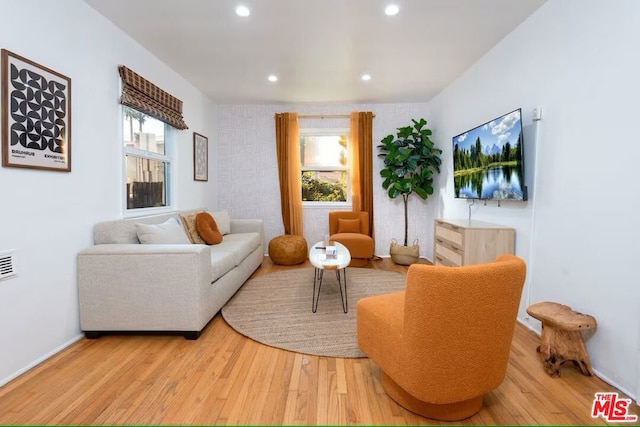 living room with light wood-type flooring