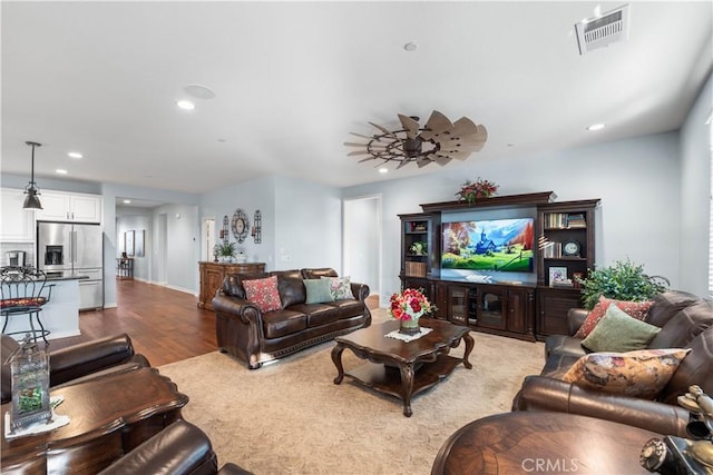 living room with light wood-type flooring