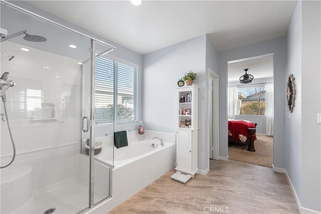 bathroom with plus walk in shower