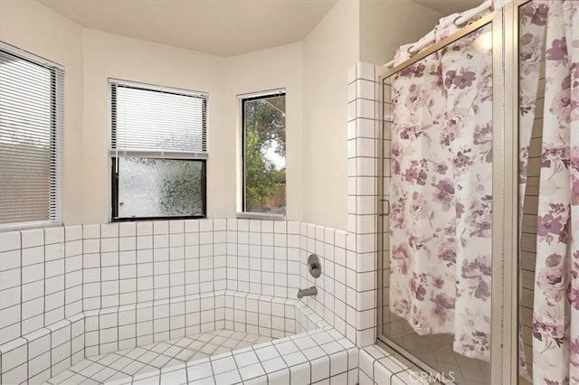 bathroom with curtained shower