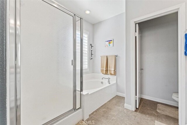 22 Arlington St, Ladera Ranch, CA 92694 - bathroom featuring a shower stall, a bath, toilet, and tile patterned floors