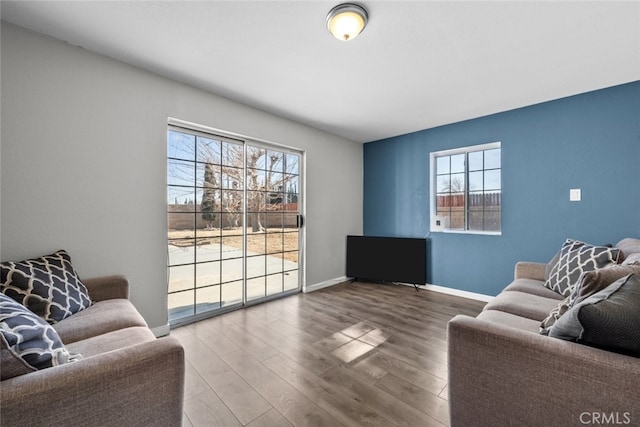 living room with hardwood / wood-style floors