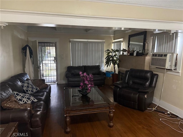 living room featuring dark hardwood / wood-style flooring