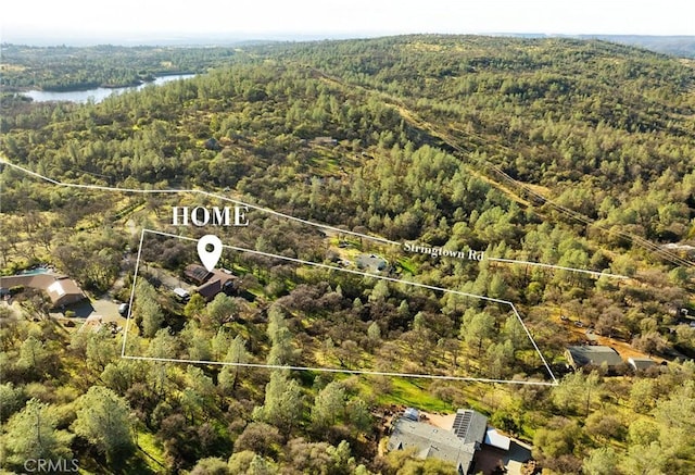 aerial view featuring a water view