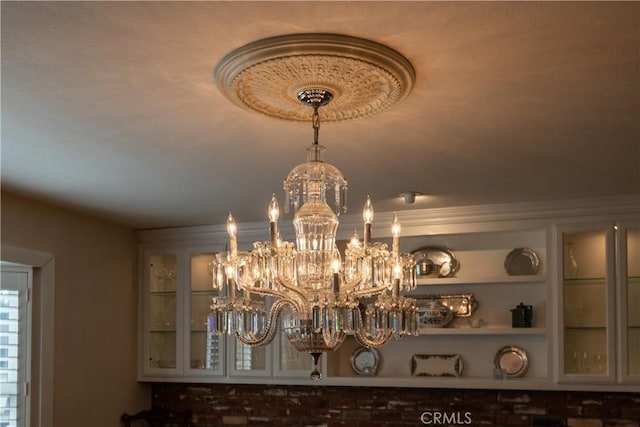 interior details with a notable chandelier