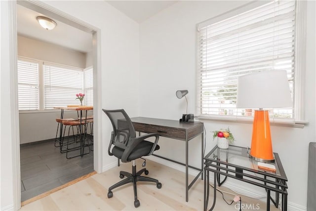 office area featuring light hardwood / wood-style floors