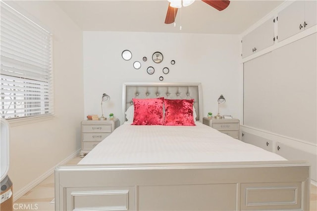 bedroom featuring ceiling fan