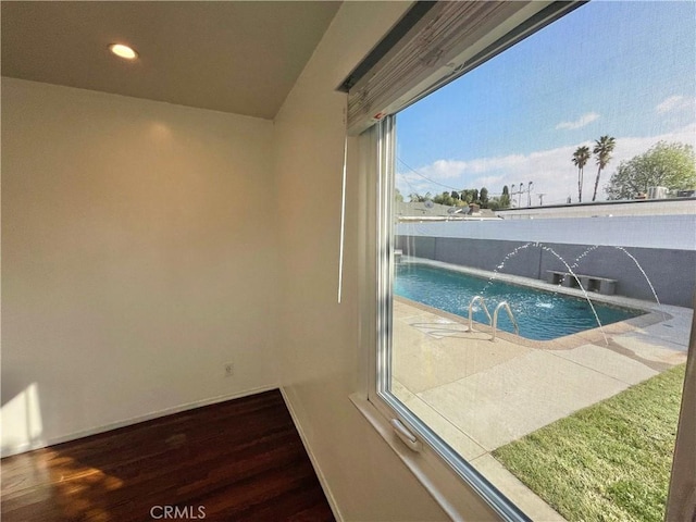 view of pool featuring pool water feature