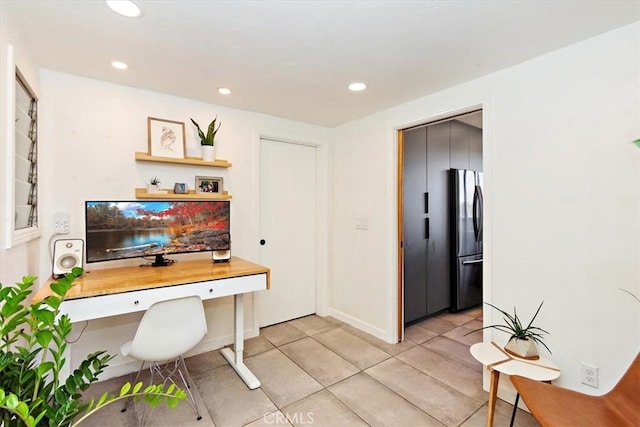 tiled home office with built in desk