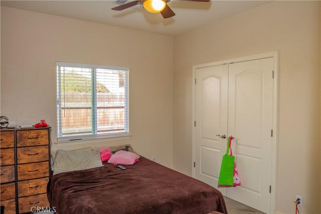 bedroom with a closet and ceiling fan