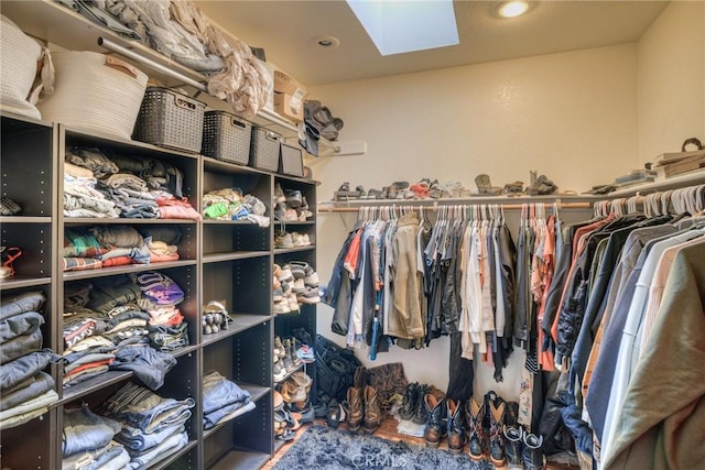 walk in closet featuring a skylight