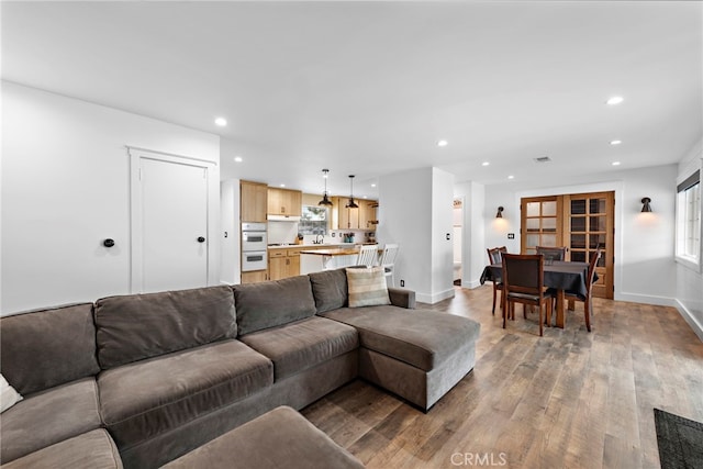 living room with light hardwood / wood-style flooring