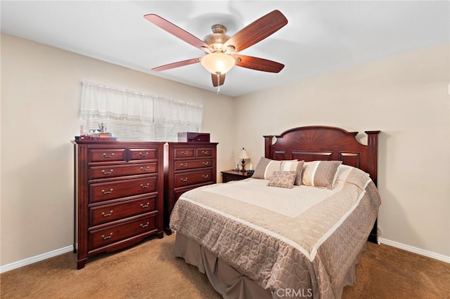 bedroom with ceiling fan and carpet