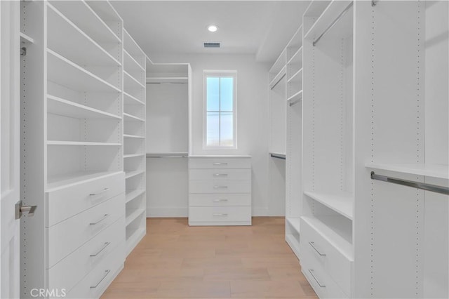 spacious closet featuring light hardwood / wood-style flooring