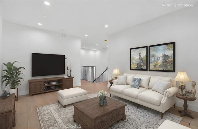 living room featuring light wood-type flooring