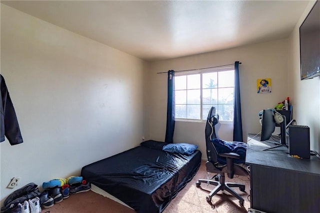 bedroom with light carpet