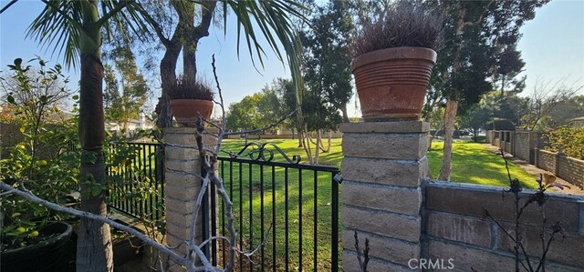 view of gate with a yard