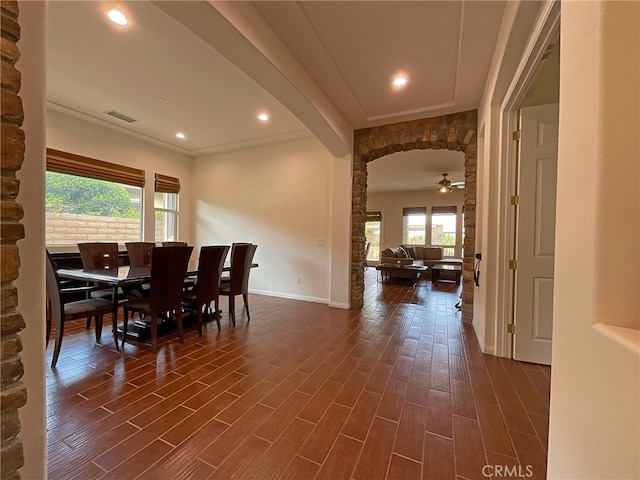 dining room with dark hardwood / wood-style flooring