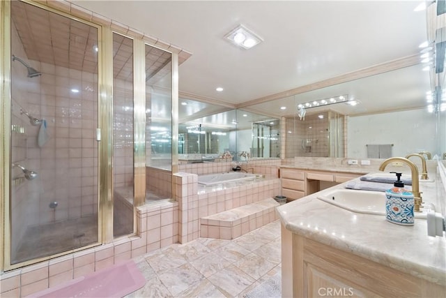 6011 Paseo La Vis, Woodland Hills, CA 91367 - bathroom featuring vanity, a bath, and a stall shower