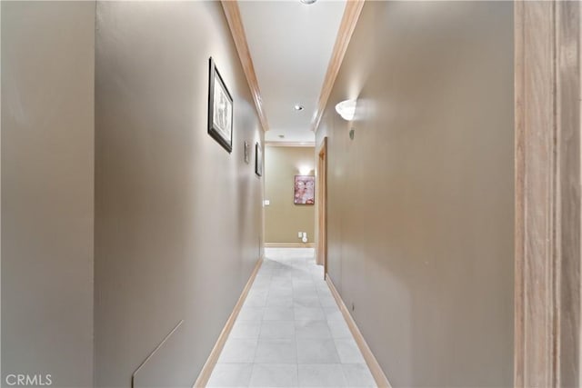 hallway featuring ornamental molding