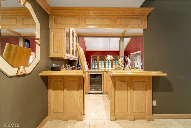 6011 Paseo La Vis, Woodland Hills, CA 91367 - bar with beverage cooler, wet bar, baseboards, and light tile patterned flooring