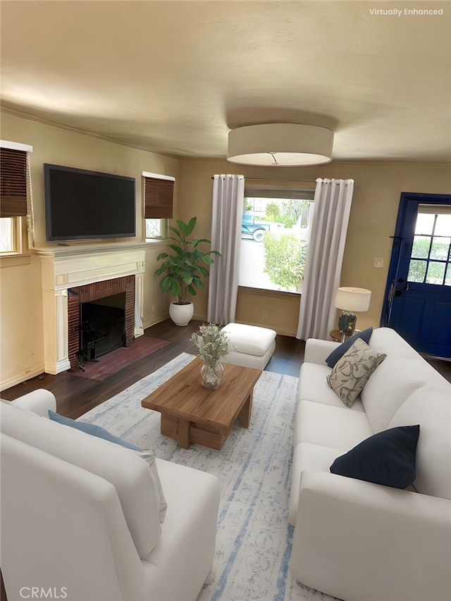 1886 Wagner St, Pasadena, CA 91107 - living room featuring wood finished floors, baseboards, and a fireplace