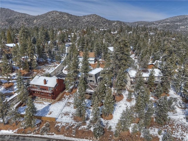 snowy aerial view featuring a mountain view