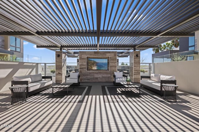 view of patio / terrace featuring an outdoor living space and a pergola