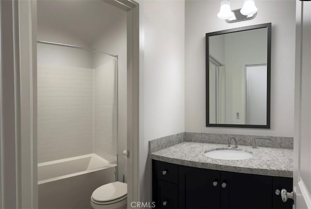 full bathroom with shower / bathtub combination, vanity, and toilet