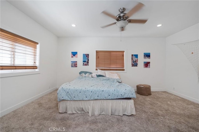 bedroom with carpet floors and ceiling fan