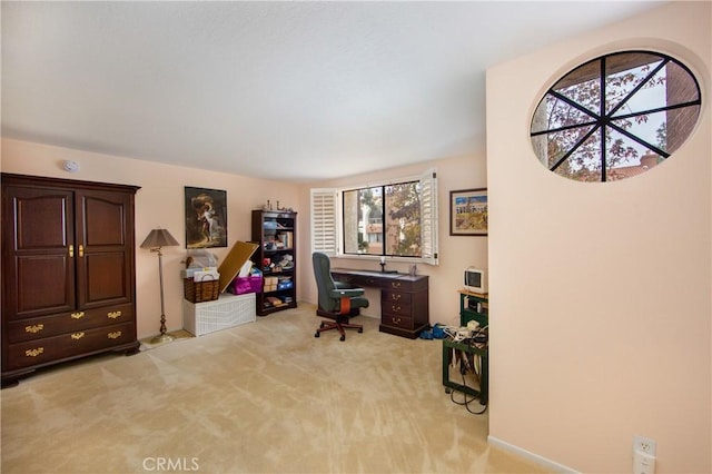 view of carpeted home office