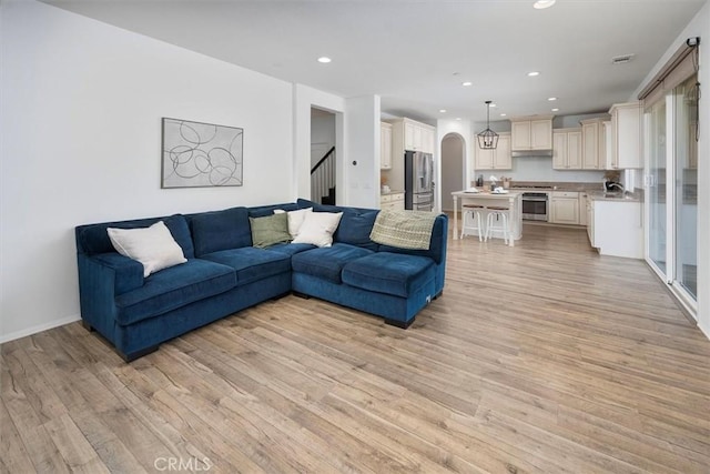 living room with light wood-type flooring