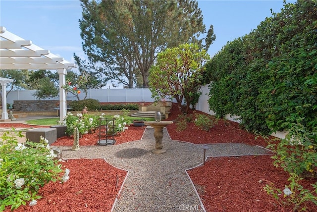 view of yard featuring a pergola and a patio