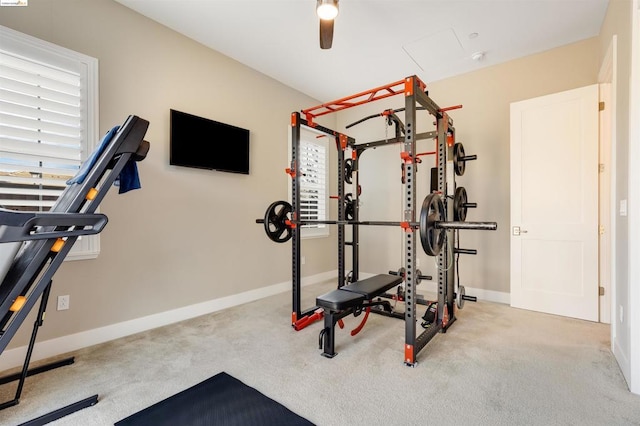 workout area with light carpet