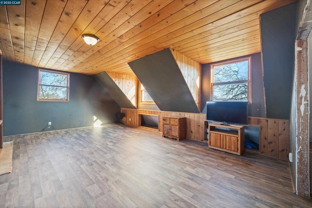 additional living space featuring wood ceiling, wood-type flooring, and vaulted ceiling