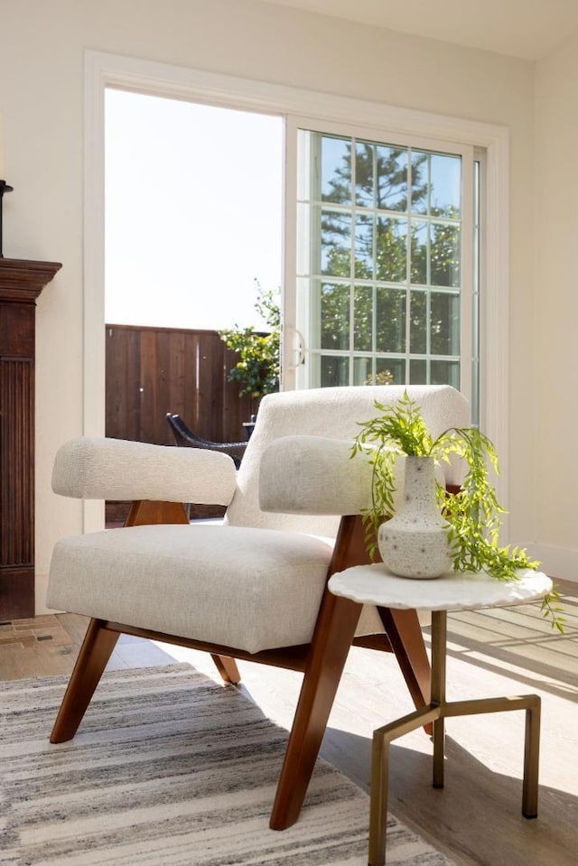 sitting room with hardwood / wood-style floors