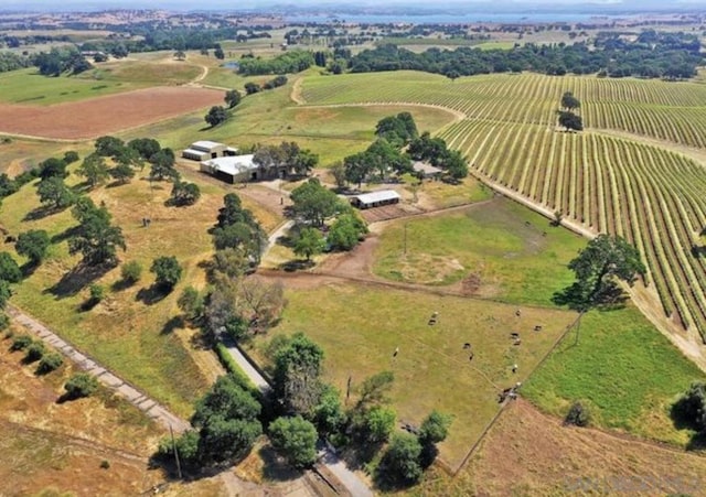 birds eye view of property with a rural view