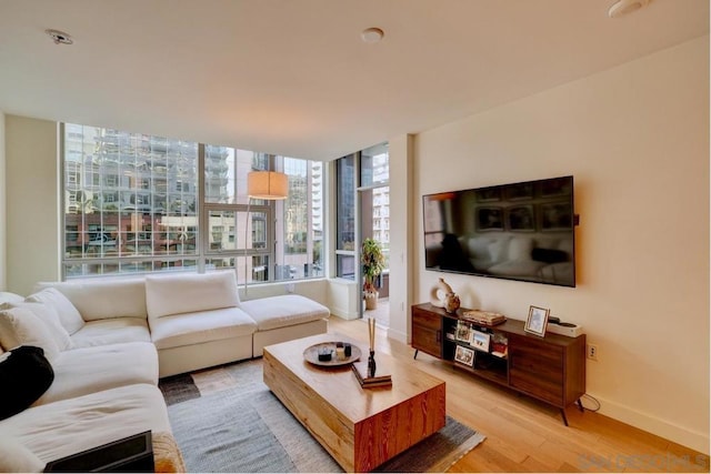 living room with light hardwood / wood-style flooring