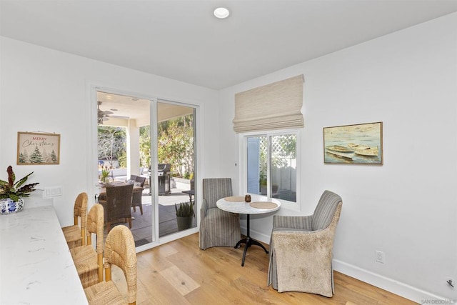 dining space featuring light hardwood / wood-style flooring