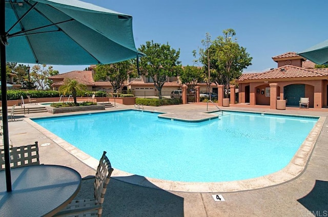 community pool featuring a patio area