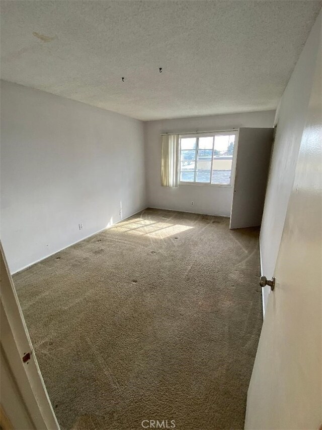 empty room with carpet flooring and a textured ceiling