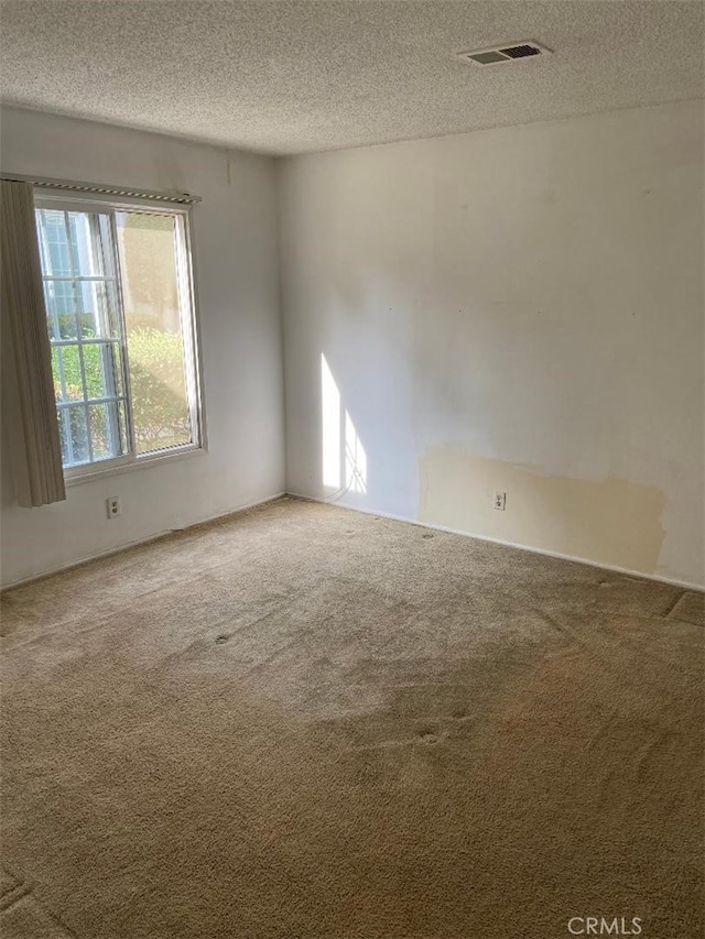 spare room featuring carpet and a textured ceiling