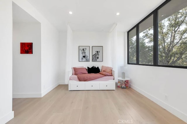 sitting room with a healthy amount of sunlight and light hardwood / wood-style flooring