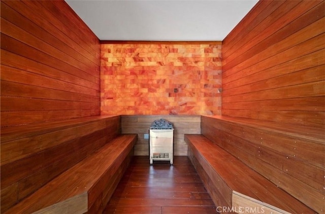 view of sauna with wood-type flooring