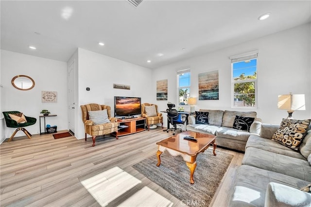 living room featuring light wood-type flooring