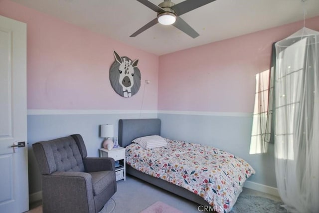 bedroom with carpet flooring and ceiling fan