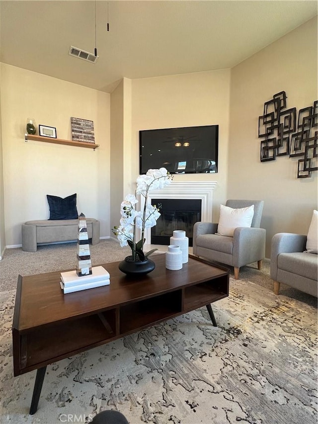 living room featuring carpet flooring