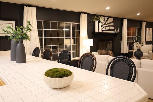 dining room with a fireplace