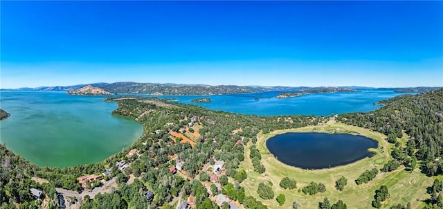 birds eye view of property featuring a water and mountain view