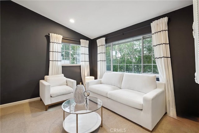 living room featuring vaulted ceiling